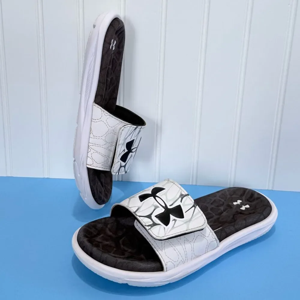 Bundle of 2 Under Armour Black and White Slide Sandals Size 3Y